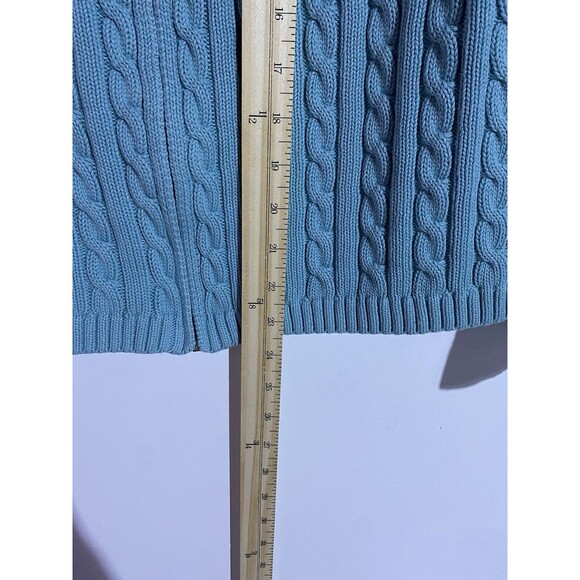 LL Bean Cardigan Sweater Womens L Blue Cable Knit Warm Preppy Outdoor Full Zip - Picture 14 of 15